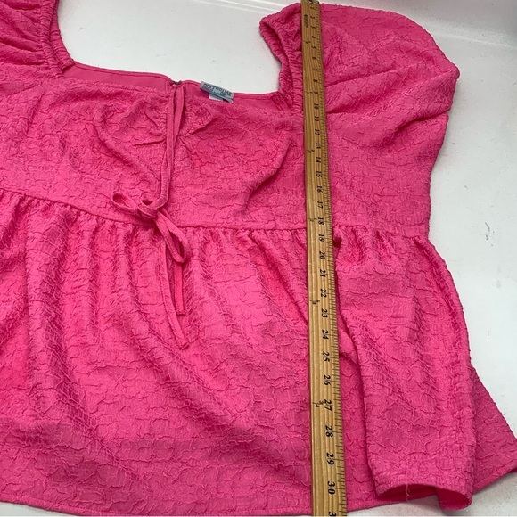 Future Collective Top Woman 3X Pink Boho Empire Puff Sleeve Square Neck Key Hole - Picture 10 of 10